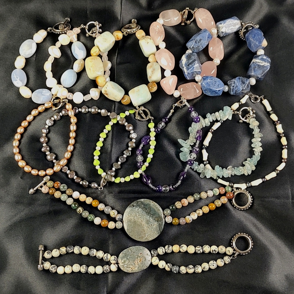13 VTG NEW Resell 💲Bundle! Genuine Pearls Jasper Aquamarine Bracelets - Picture 4 of 17